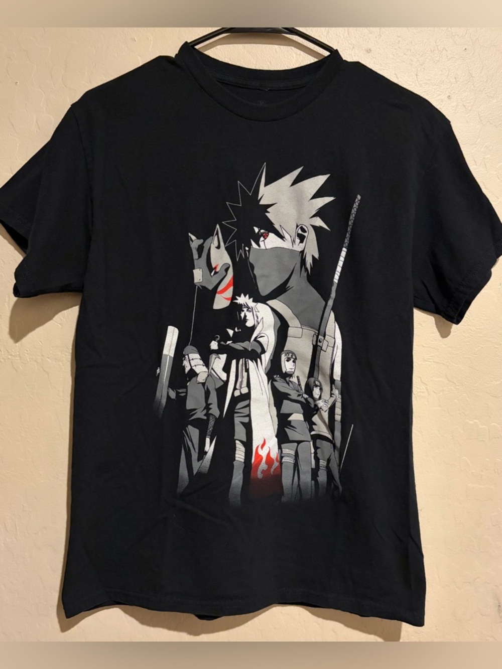 Naruto Shippuden Anime Graphic Tee Black Kakashi Shirt Streetwear Size M